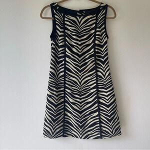J.Crew ZEBRA LINEN shift DRESS boat neck accent button sleeveless black white 0